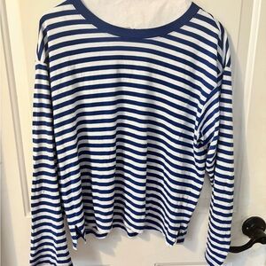Monki Blue and White Striped Long Sleeve Tee